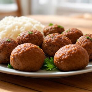 Albóndigas caseras y arroz blanco