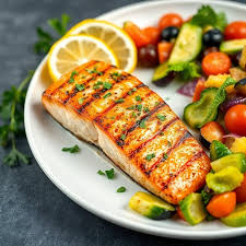 Tercer plato de la carta: Salmón fresco a la parrilla.