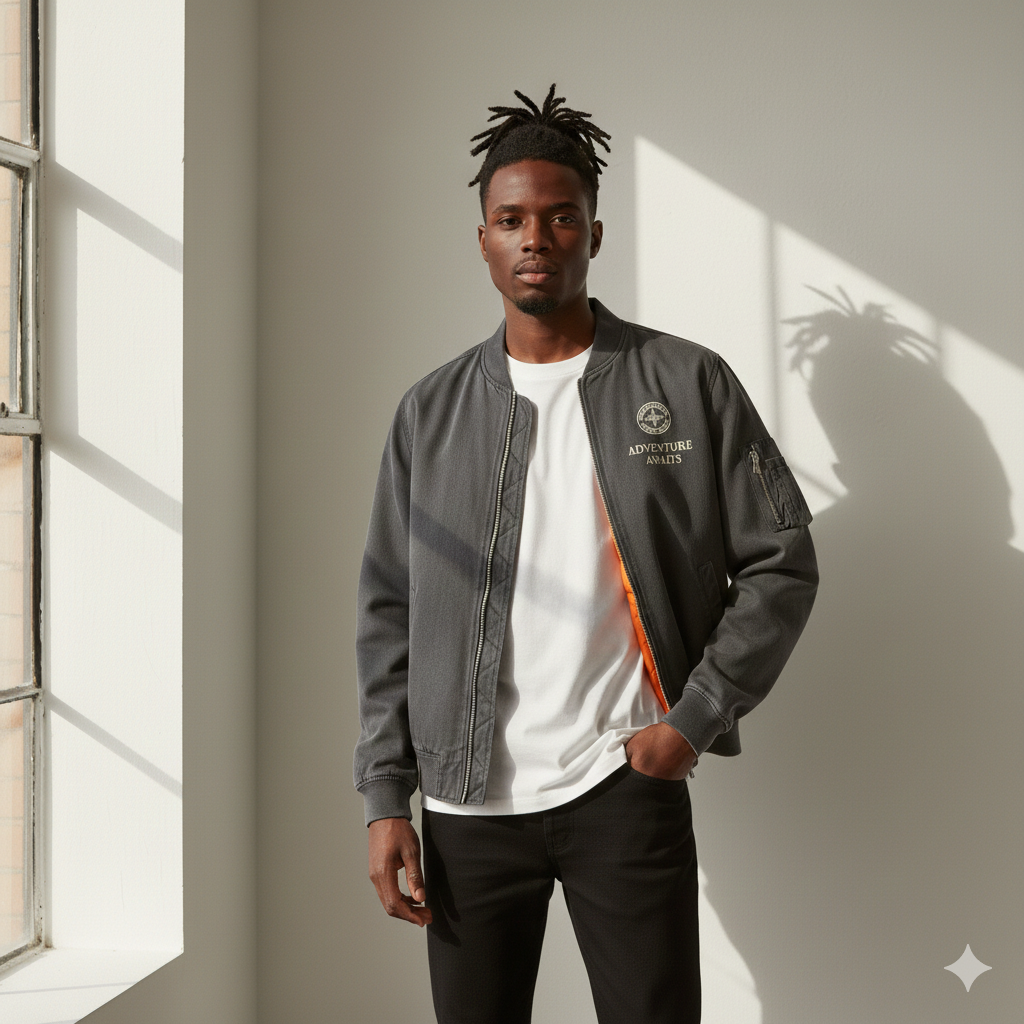 Chaqueta Bomber Gris "Adventure Awaits" - Imagen 2