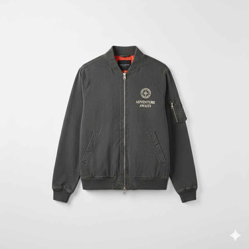 Chaqueta Bomber Gris "Adventure Awaits"
