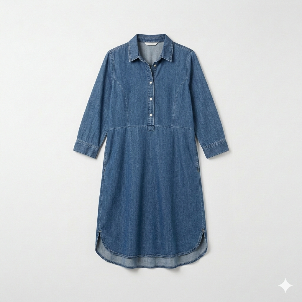 Vestido Denim "Azure Breeze" – Estilo Camisero Midi