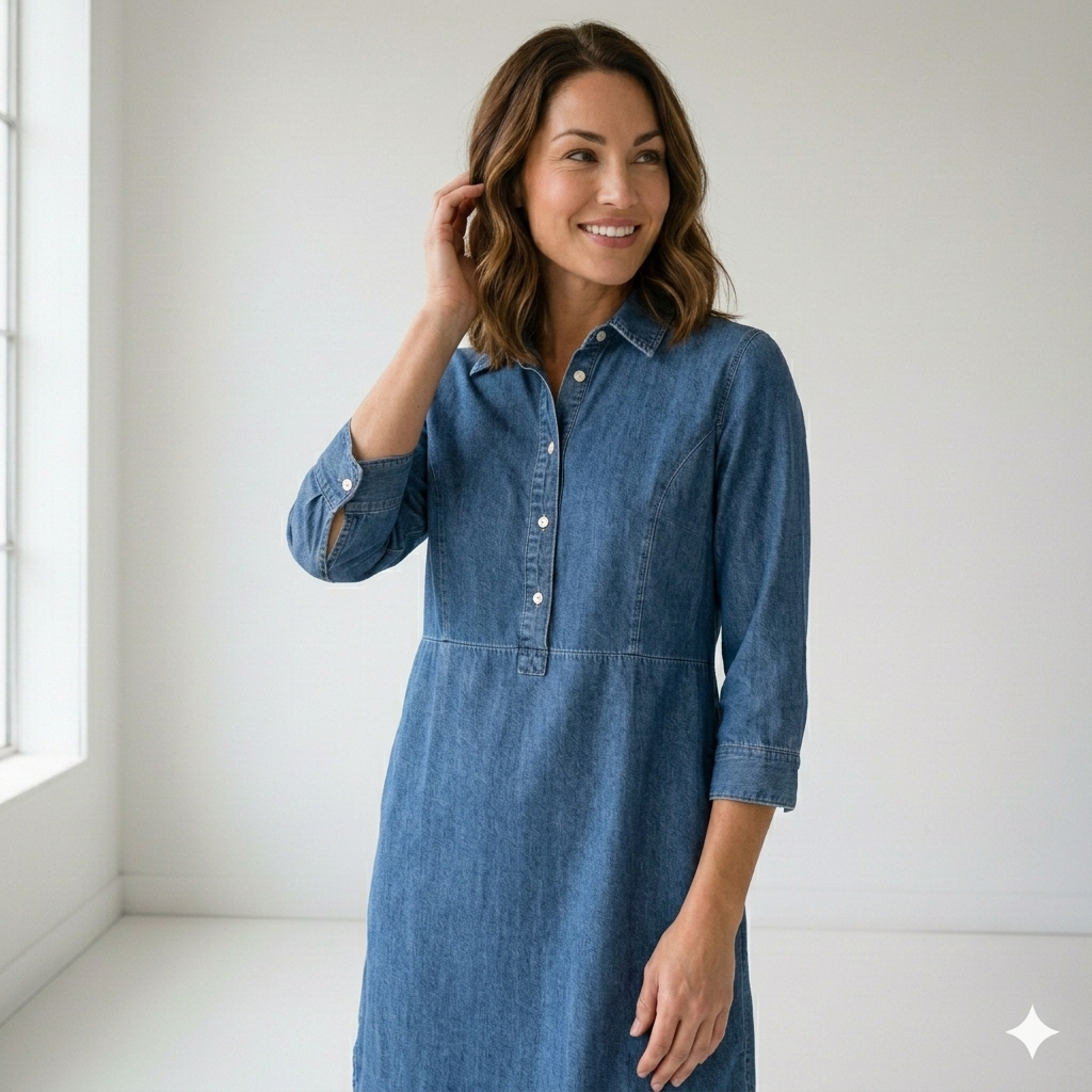 Vestido Denim "Azure Breeze" – Estilo Camisero Midi - Imagen 2